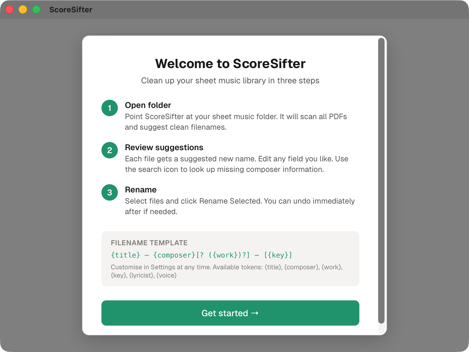 ScoreSifter onboarding screen